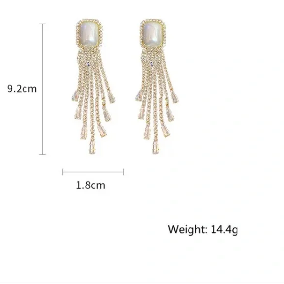 Luxury Big Pearl Rhinestone Drop Earrings - Picture 3 of 4